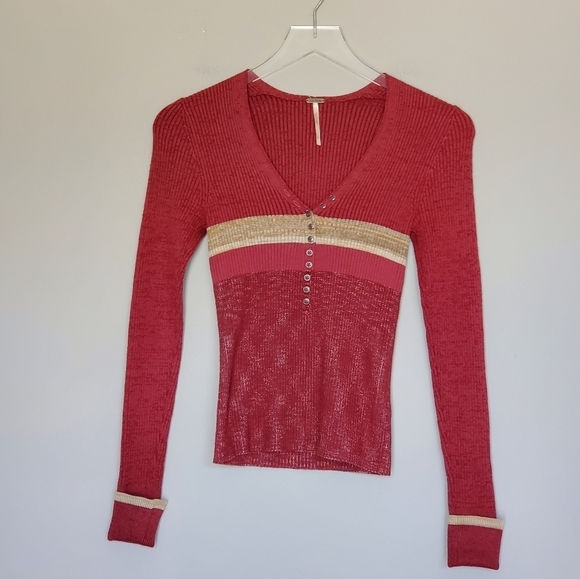 Free People Red Ribbed Top ASO Kelly Alrich on The Society Size S - Picture 4 of 10